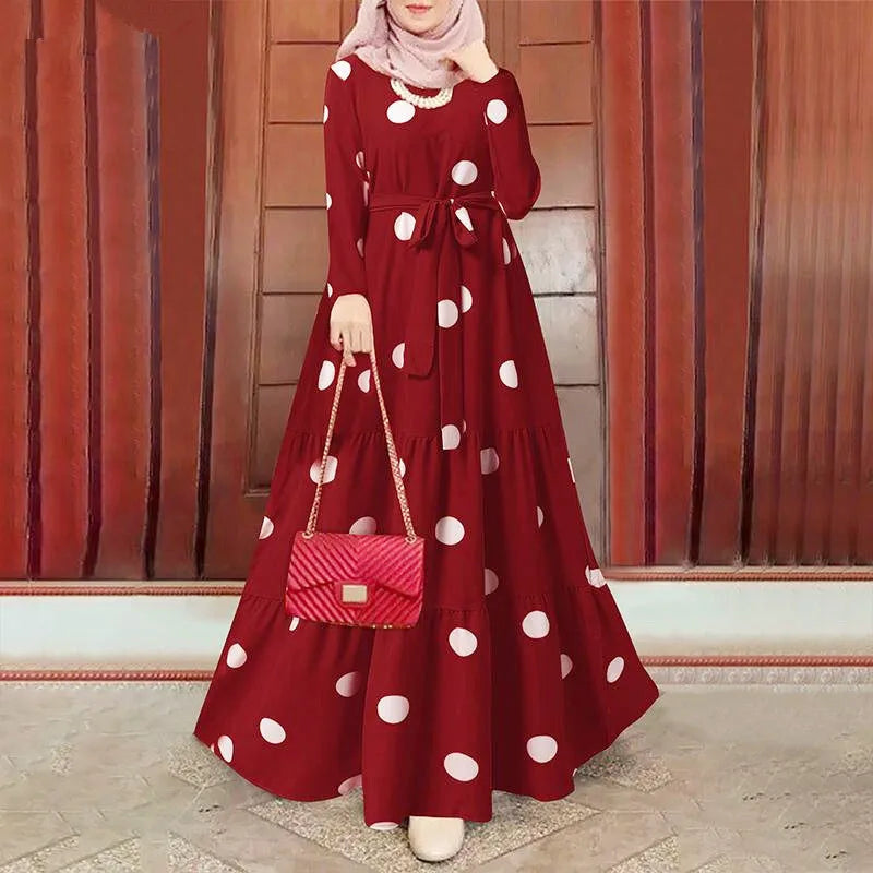 Belted Print Abaya – Long Sleeve