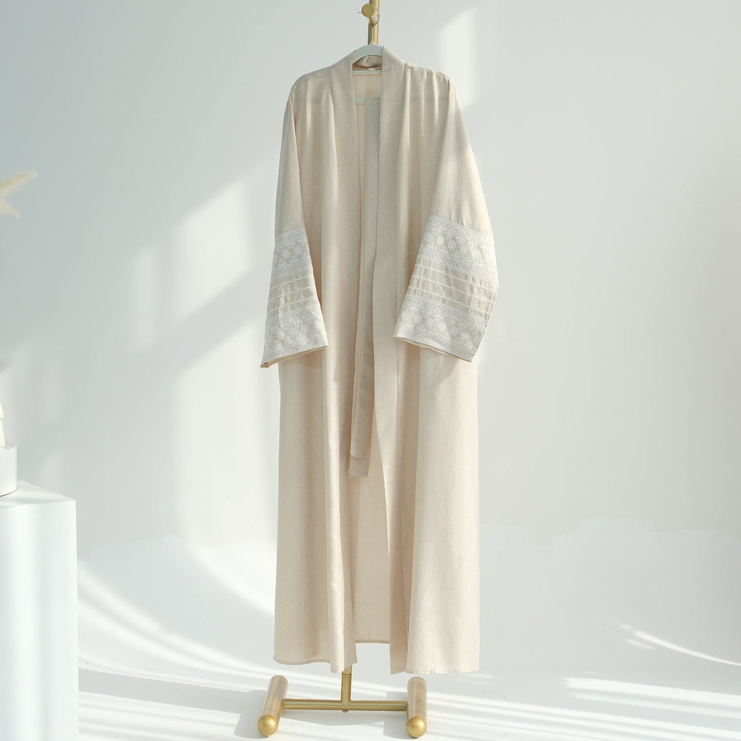 Embroidered Elegant Cardigan Robe - worn, full length