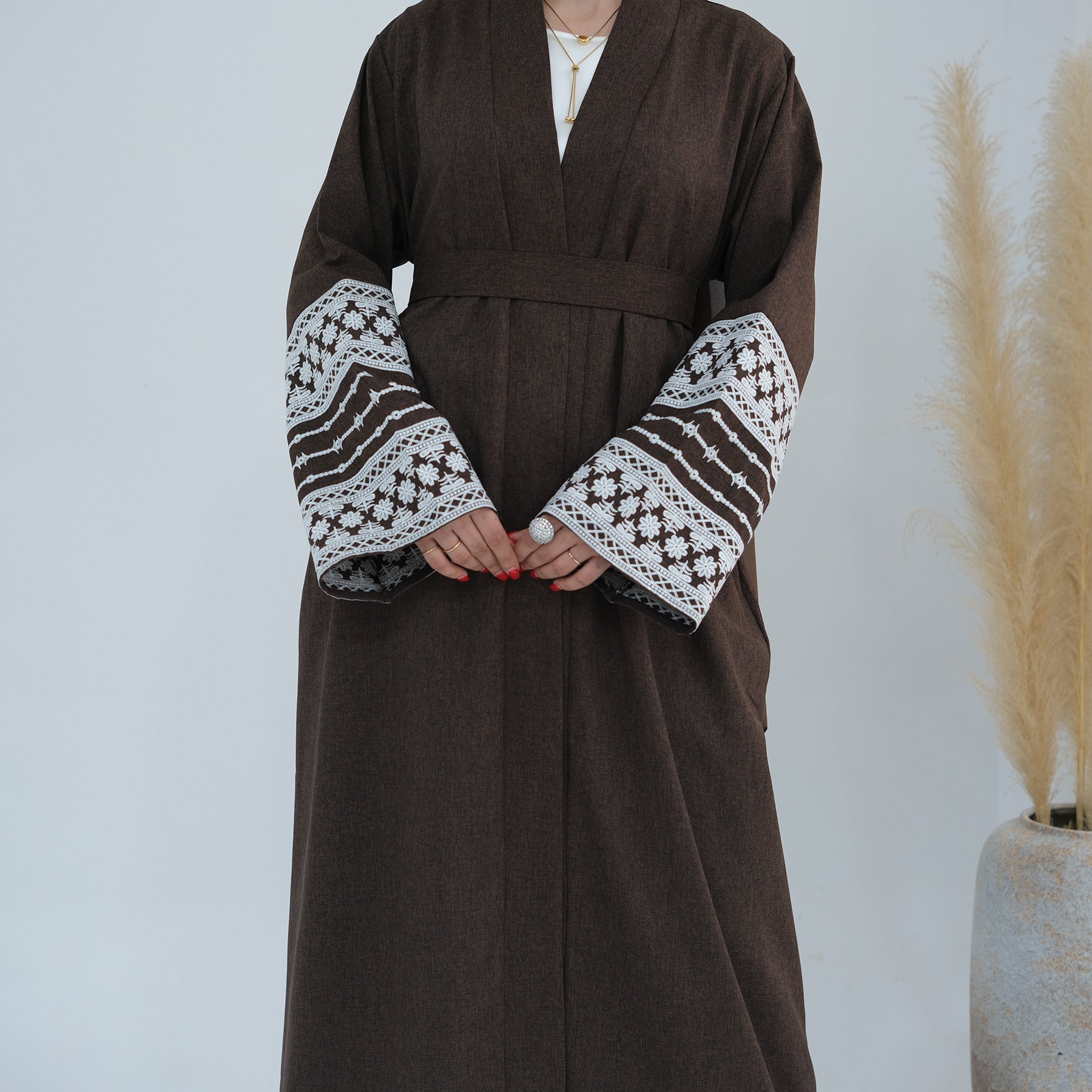 Embroidered Elegant Cardigan Robe - back view