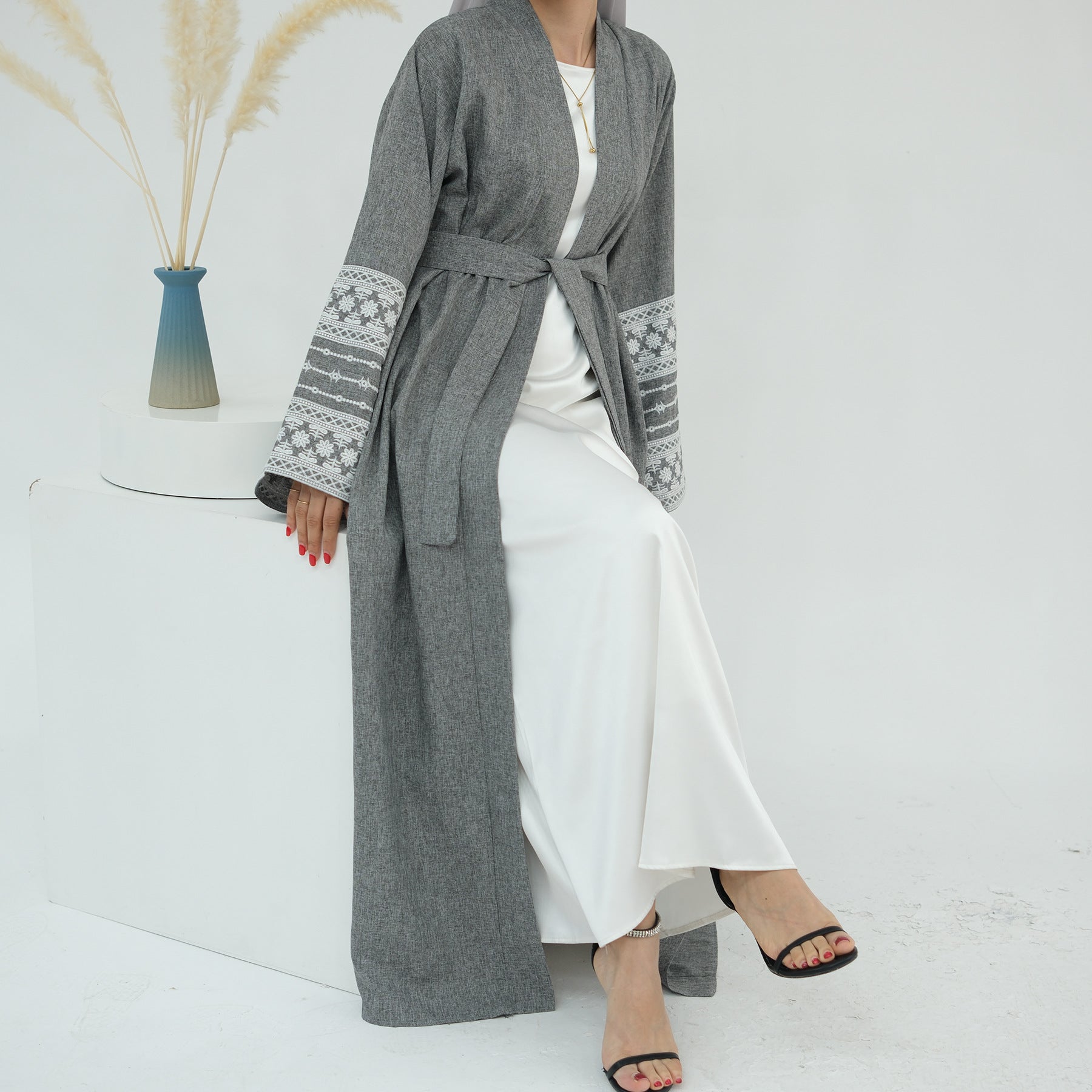 Embroidered Elegant Cardigan Robe - sleeve detail