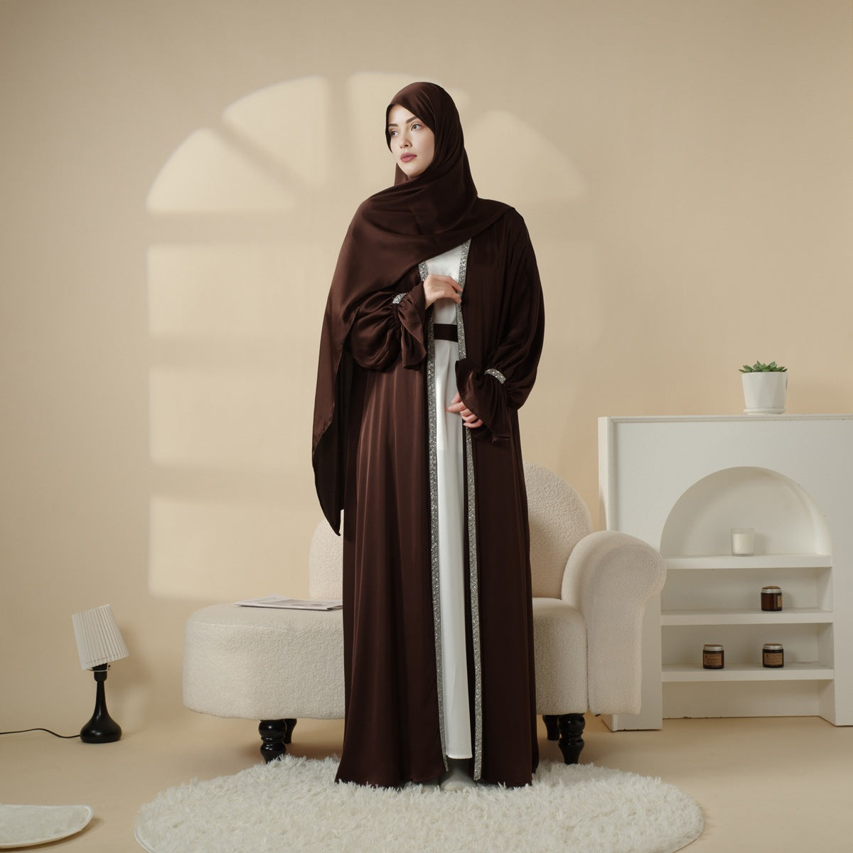 Diamond-Cuff Abaya Robe