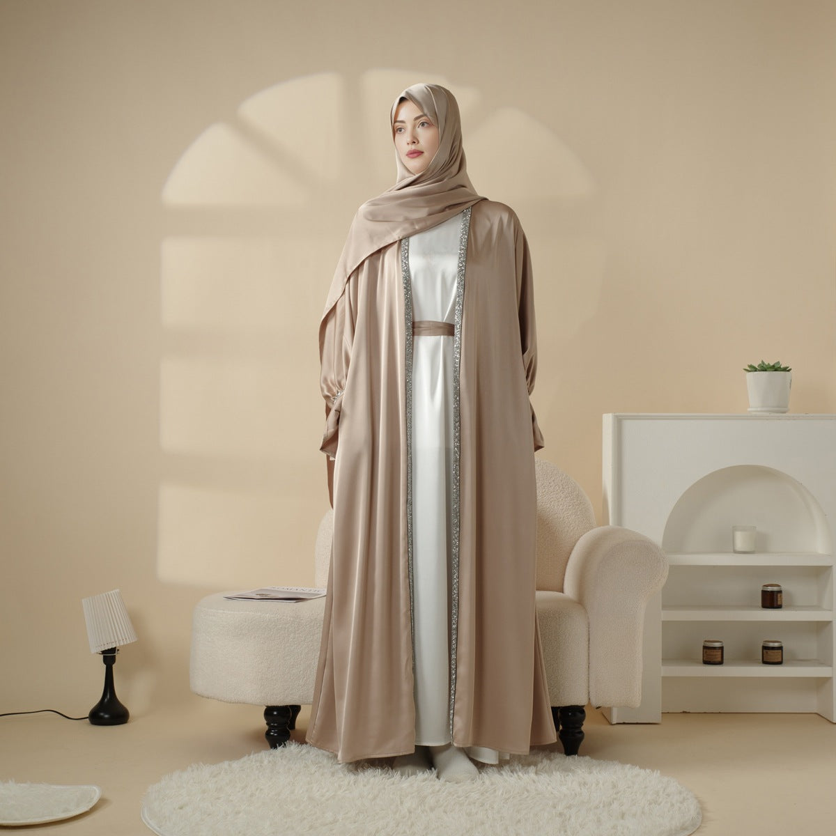 Diamond-Cuff Abaya Robe