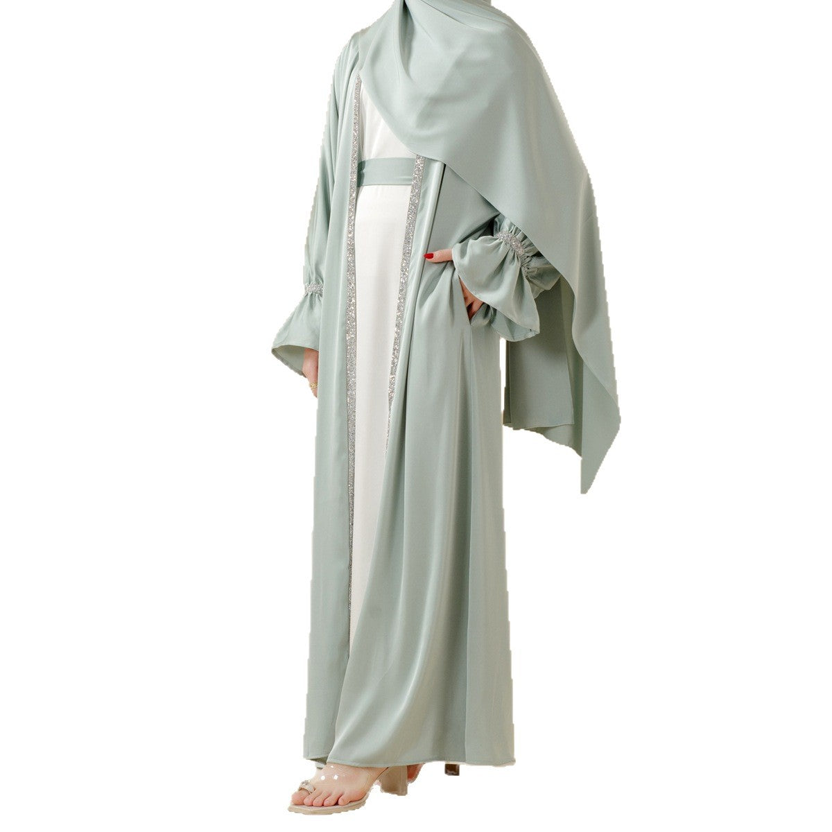 Diamond-Cuff Abaya Robe