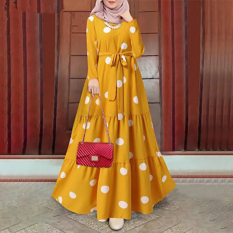 Belted Print Abaya – Long Sleeve