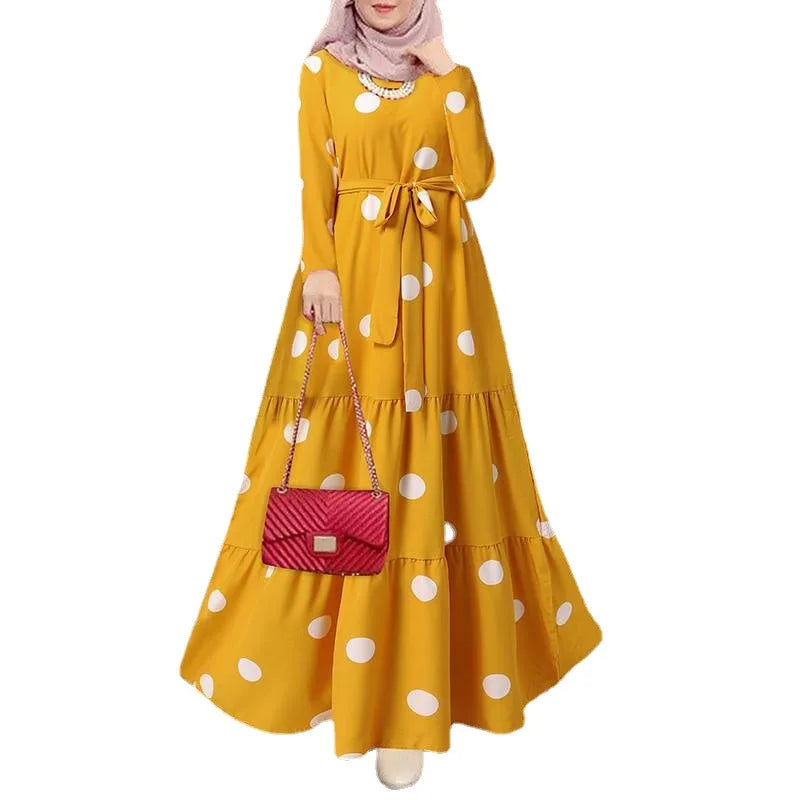 Belted Print Abaya – Long Sleeve
