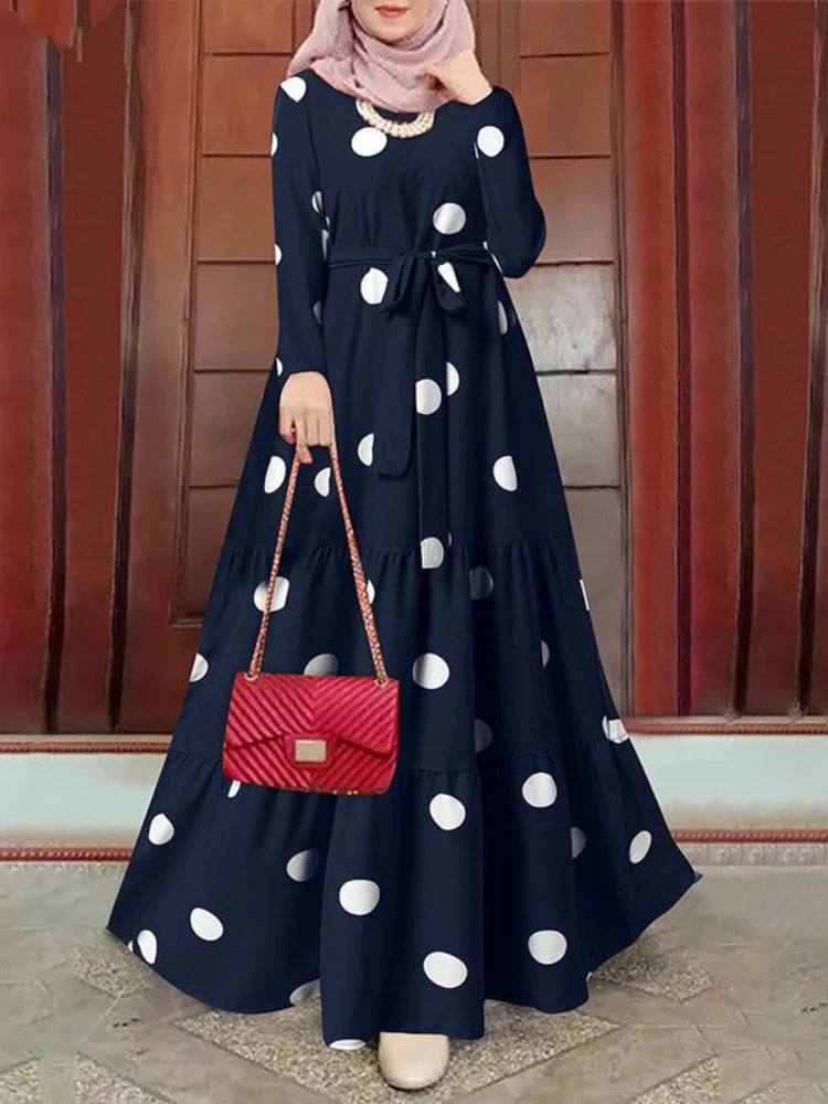 Belted Print Abaya – Long Sleeve